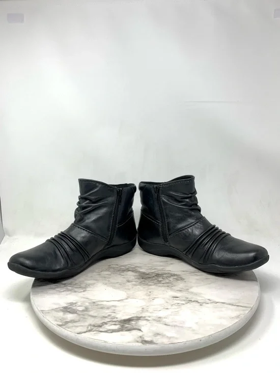Clarks Kessa Mabel Black Leather Ruched Button Ankle Booties 8 Lagenlook Artsy - Picture 7 of 16